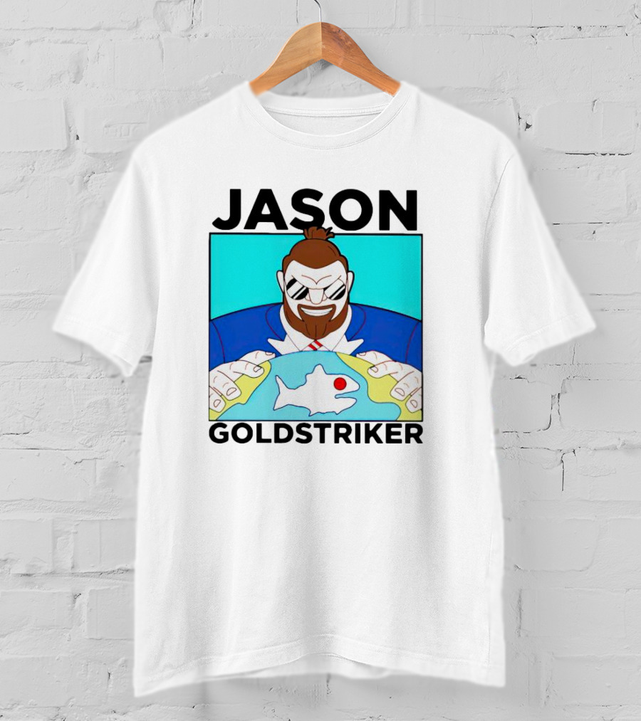 JASON GOLDSTRIKER Bold Character Holding Map With Red Marker T-Shirt