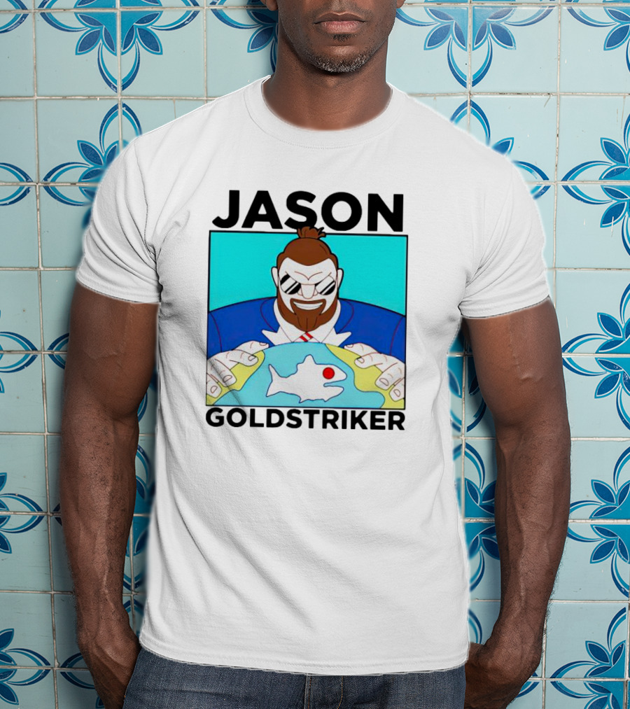 JASON GOLDSTRIKER Bold Character Holding Map With Red Marker T-Shirt