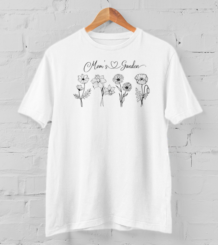 Mom's Garden Heart Floral Sketch Flowers T-Shirt