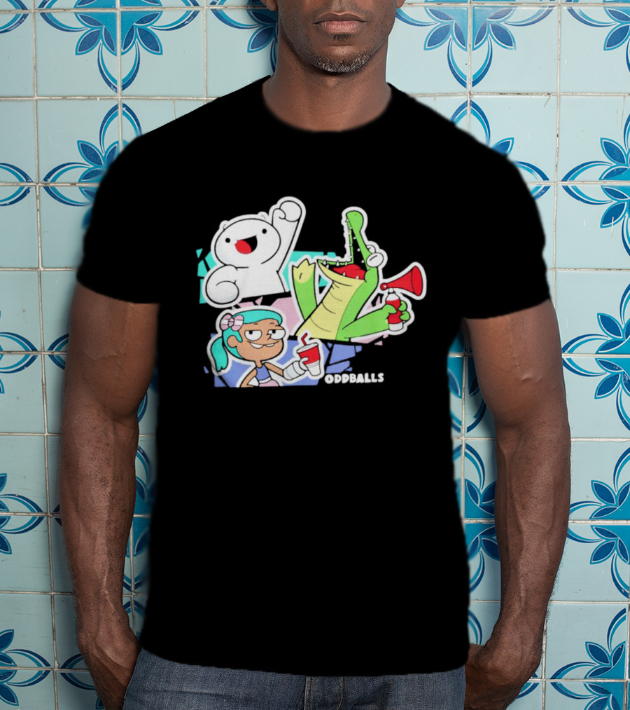 Odd1sout Oddballs Cartoon Trio With Crocodile And Drink T-Shirt
