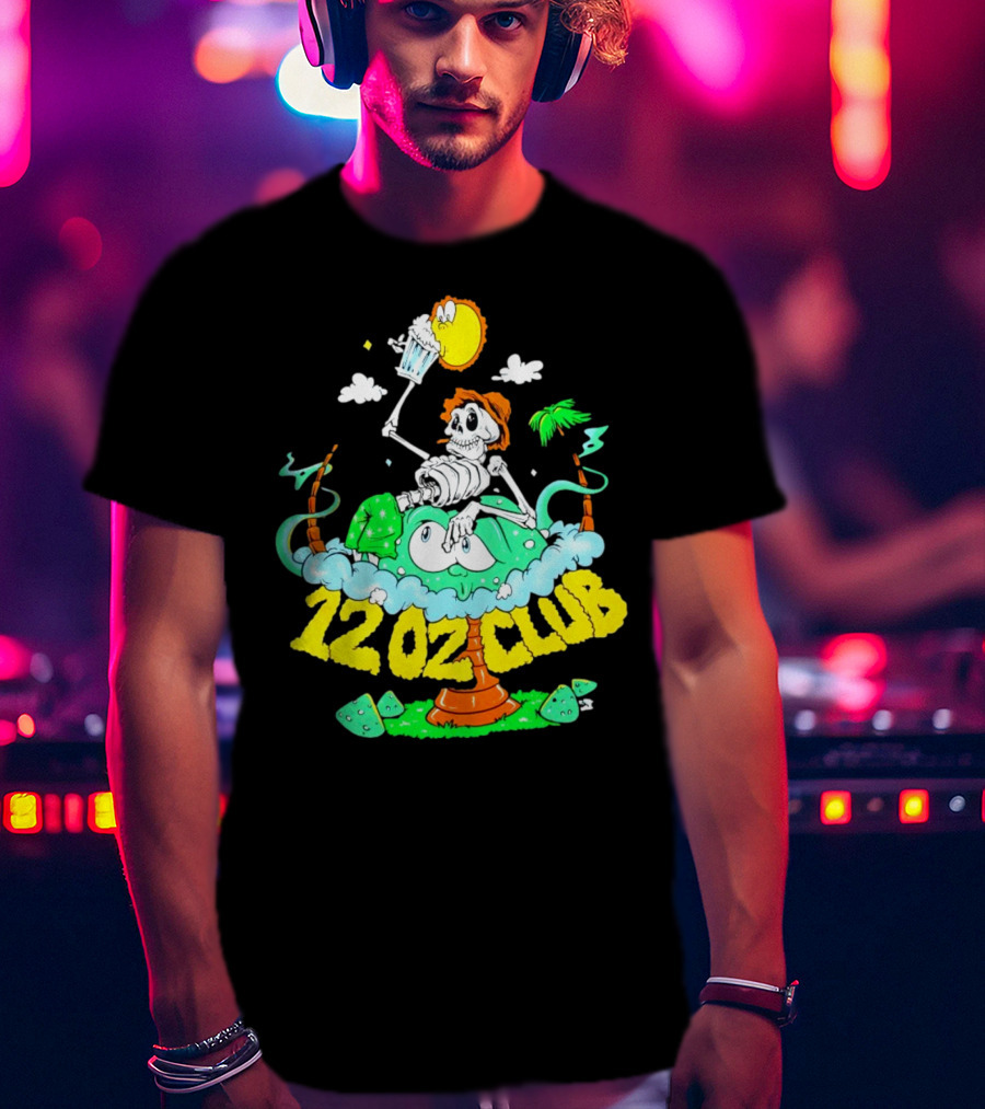 12 Oz Club Skeleton With Sunny Days Cheers Tropical Vibes T-Shirt