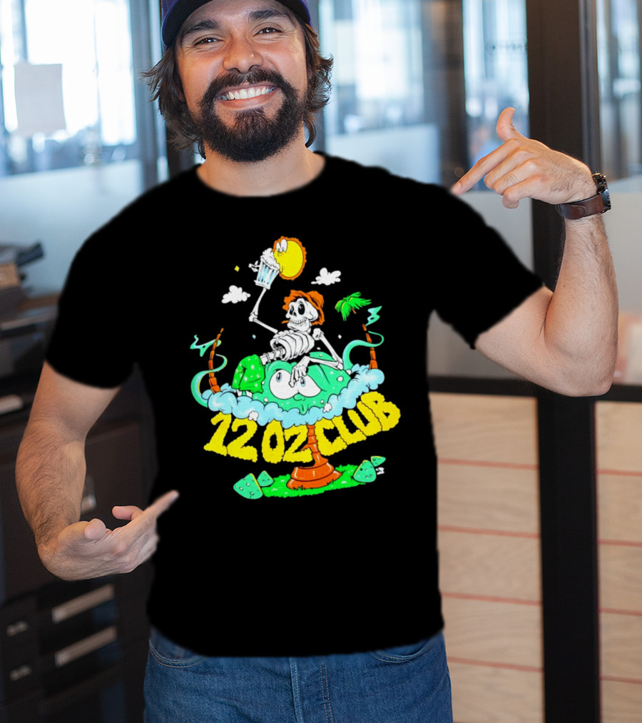 12 Oz Club Skeleton With Sunny Days Cheers Tropical Vibes T-Shirt