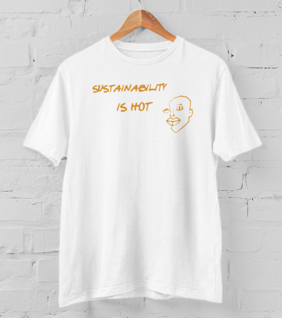 Sustainability Is Hot Yellow Line Art Face T-Shirt