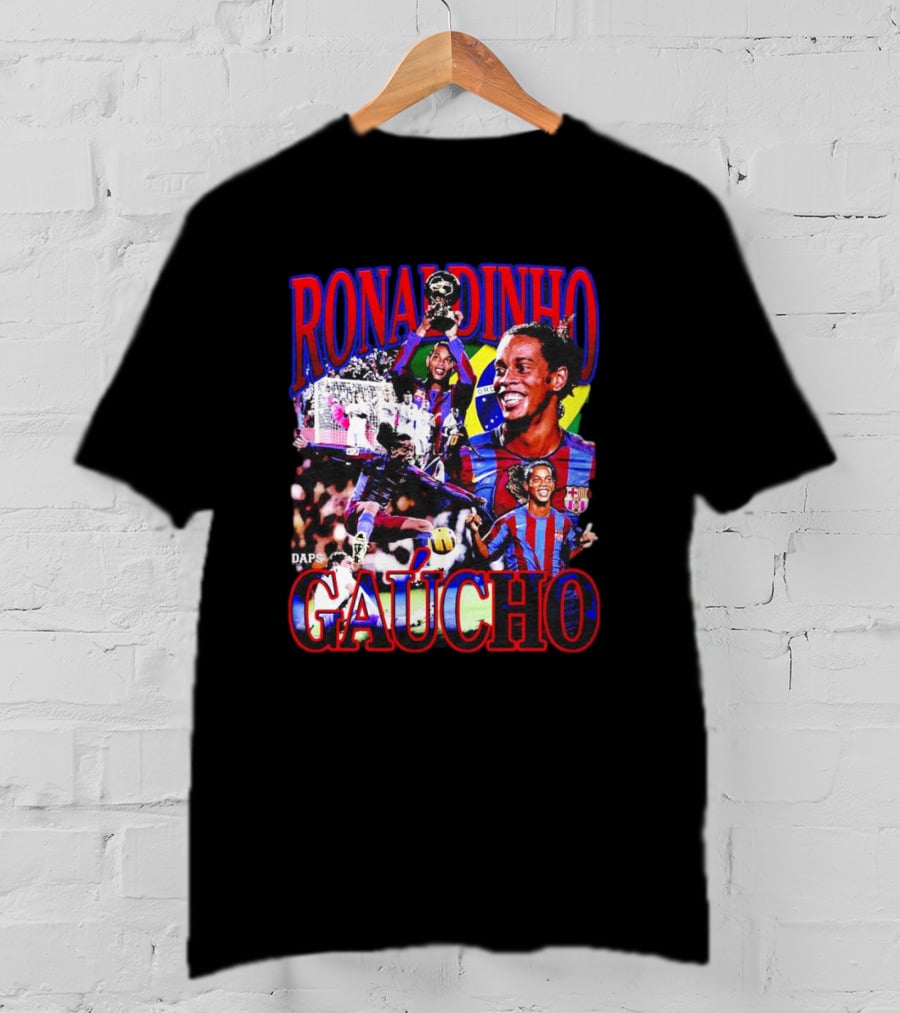 Ronaldinho Gaucho Barcelona Football Legend Retro Collage T-Shirt