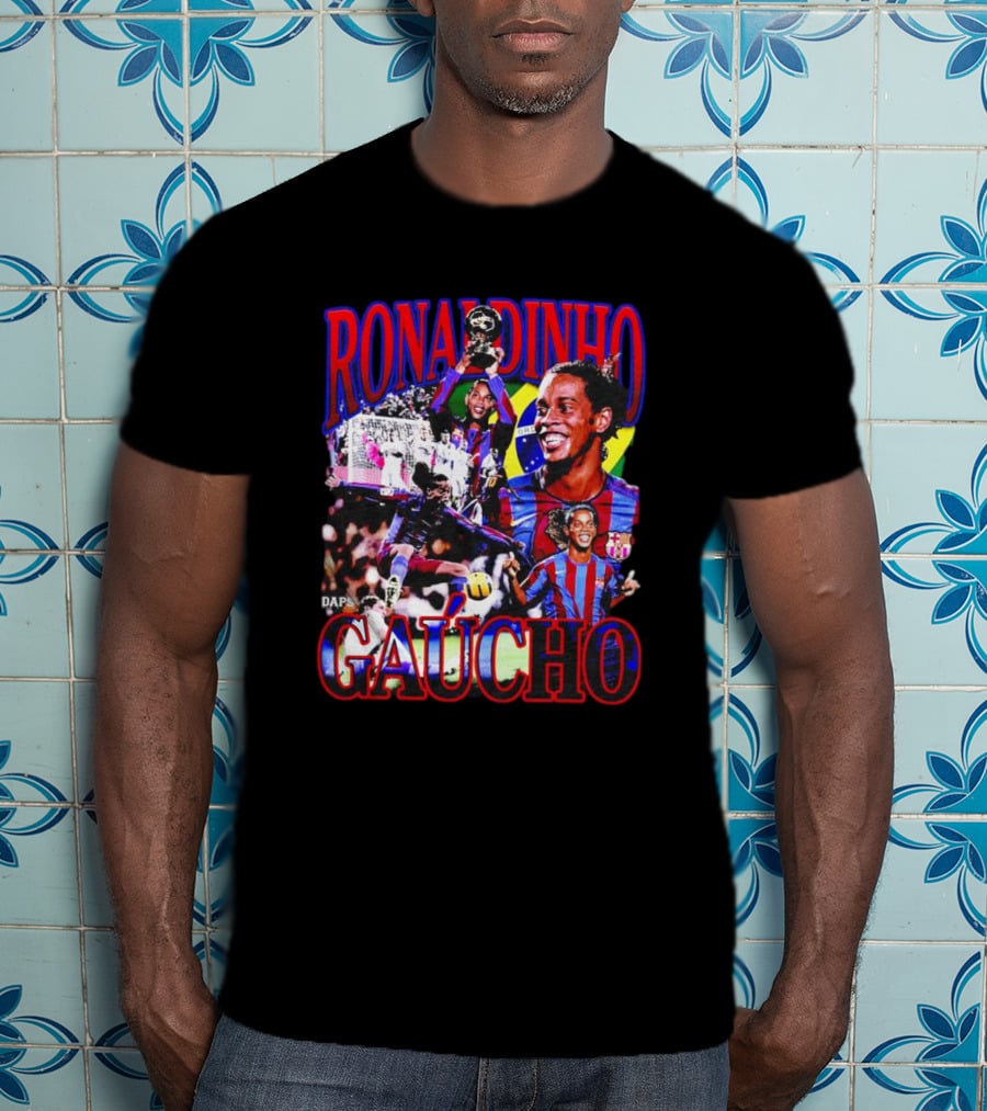 Ronaldinho Gaucho Barcelona Football Legend Retro Collage T-Shirt