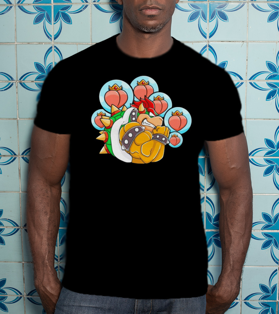 Bowser Peaches Peaches Peaches Tribute To Animated Villain With Hearts T-Shirt