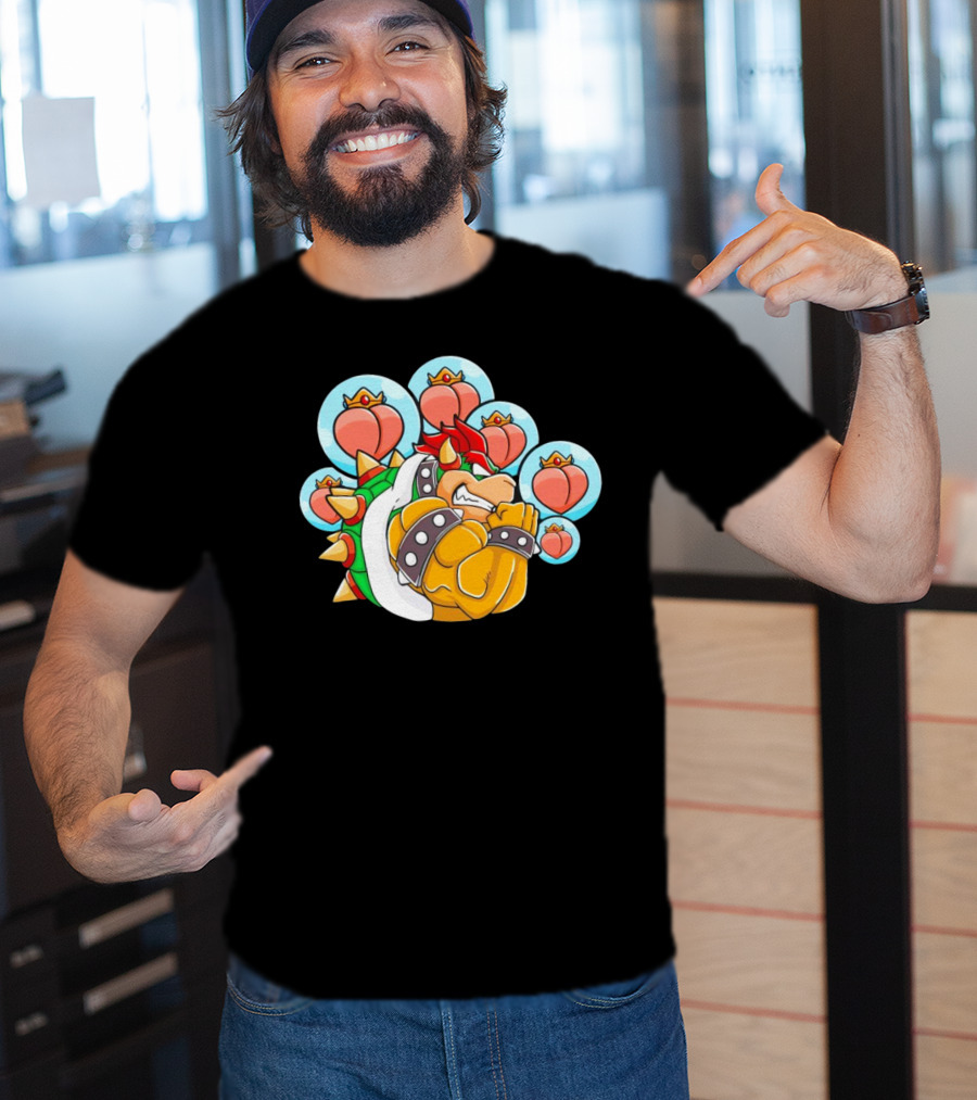 Bowser Peaches Peaches Peaches Tribute To Animated Villain With Hearts T-Shirt