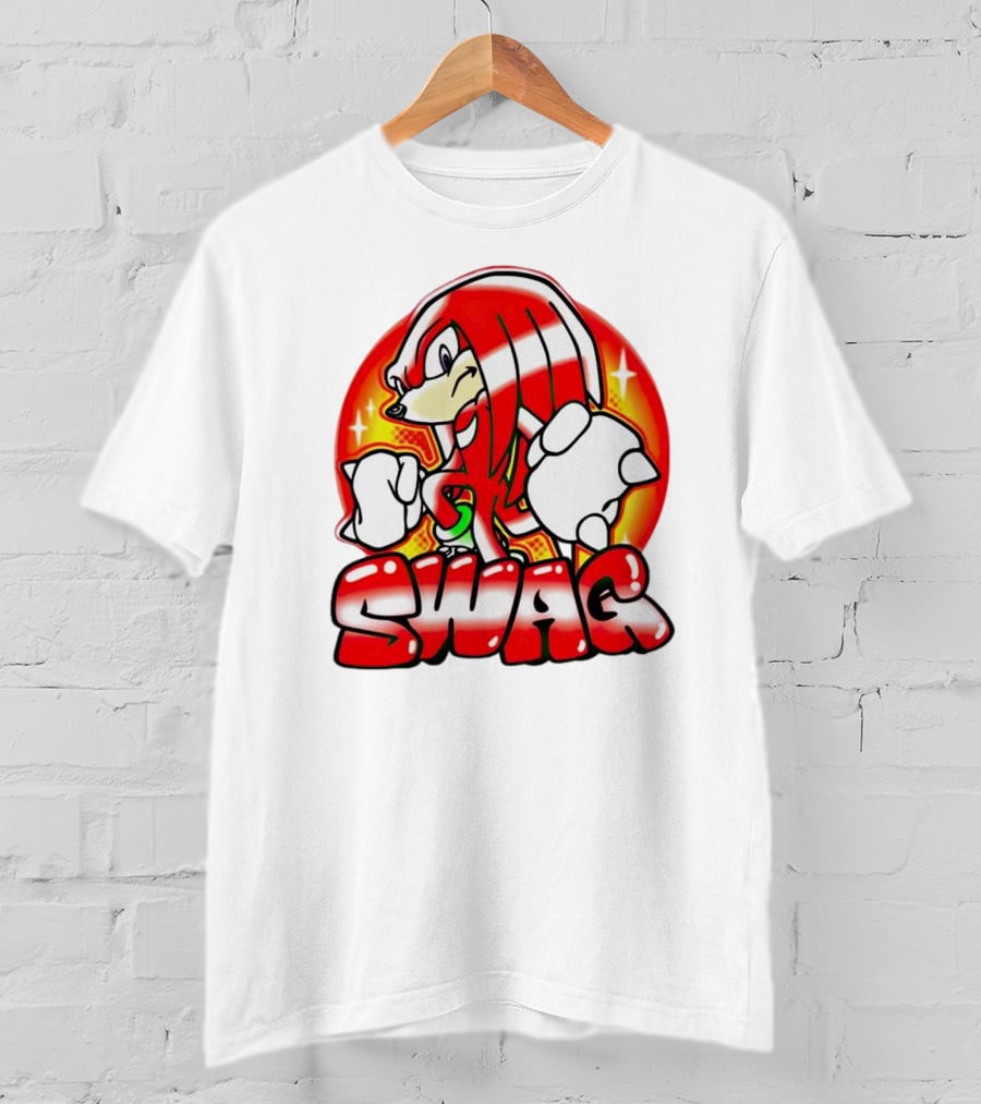 Knuckles Swag With Red Logo And Bold Cartoon T-Shirt