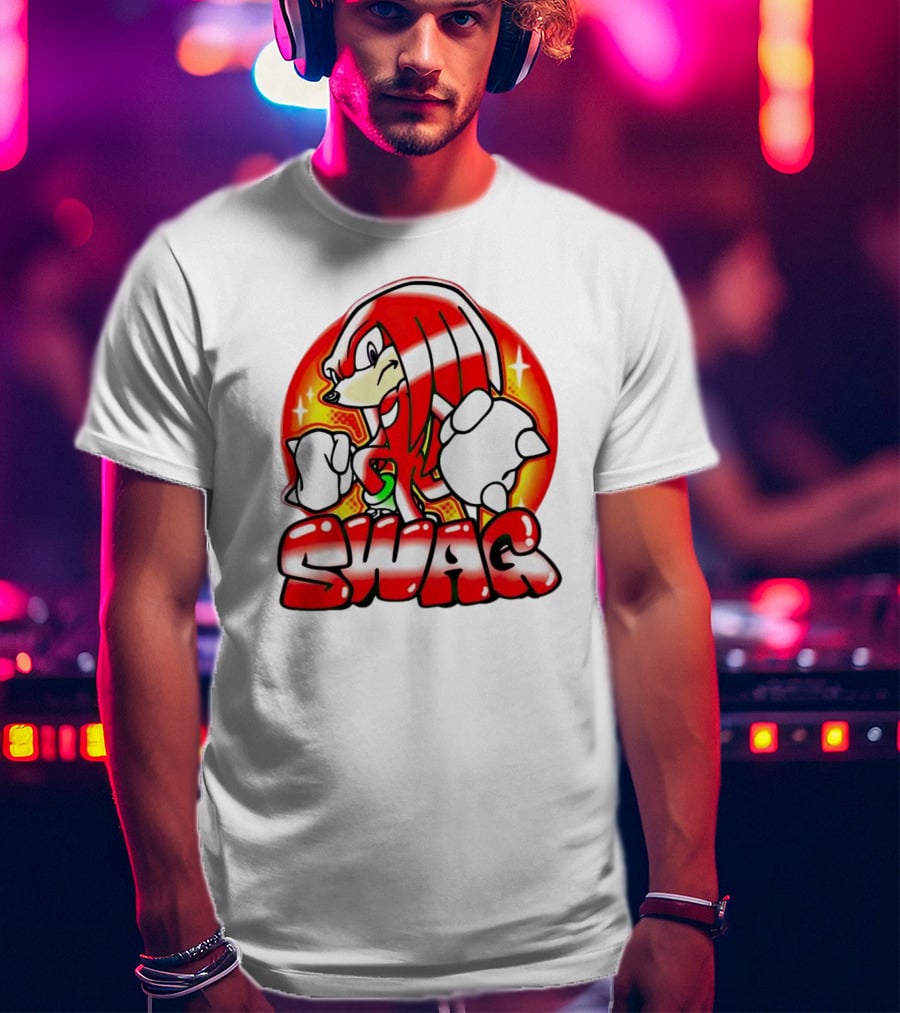 Knuckles Swag With Red Logo And Bold Cartoon T-Shirt