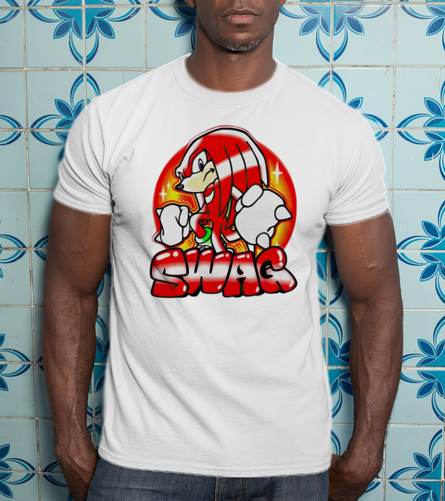 Knuckles Swag With Red Logo And Bold Cartoon T-Shirt