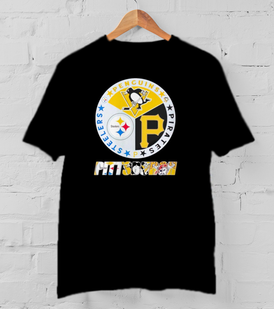 Penguins Steelers Pirates Pittsburgh Sports Team Logos Circle Badge T-Shirt