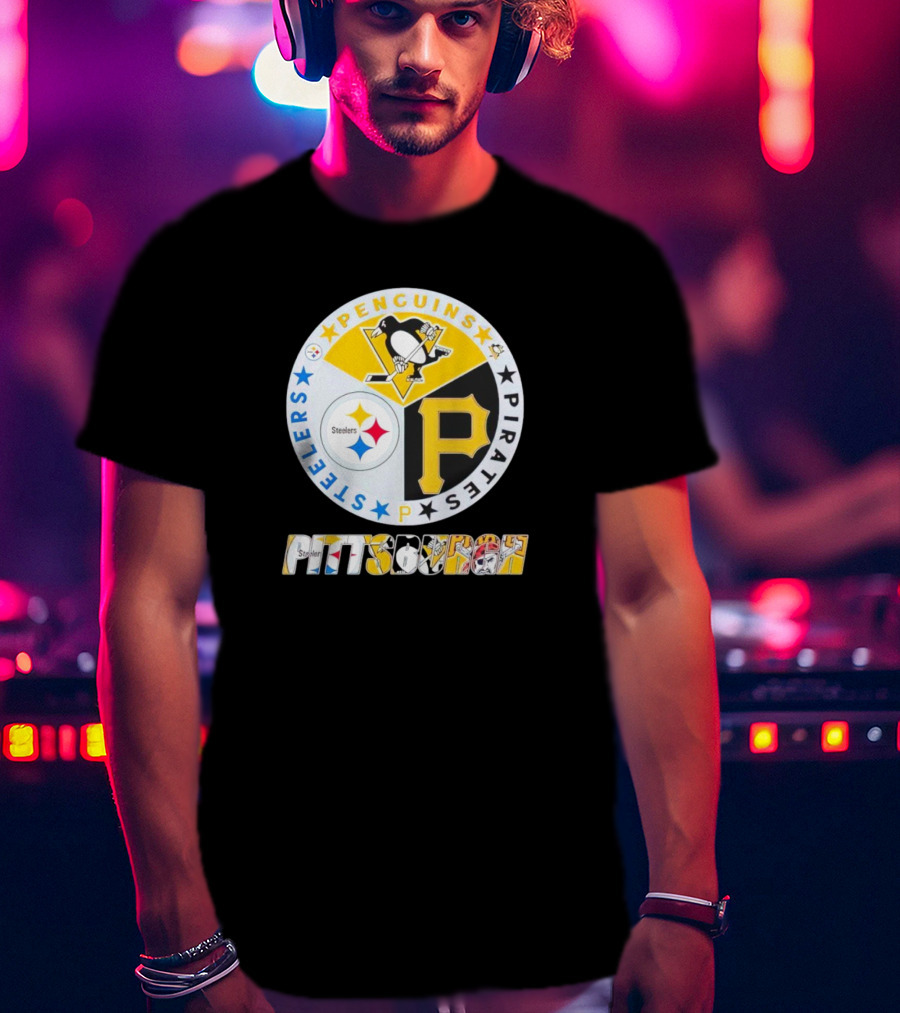 Penguins Steelers Pirates Pittsburgh Sports Team Logos Circle Badge T-Shirt