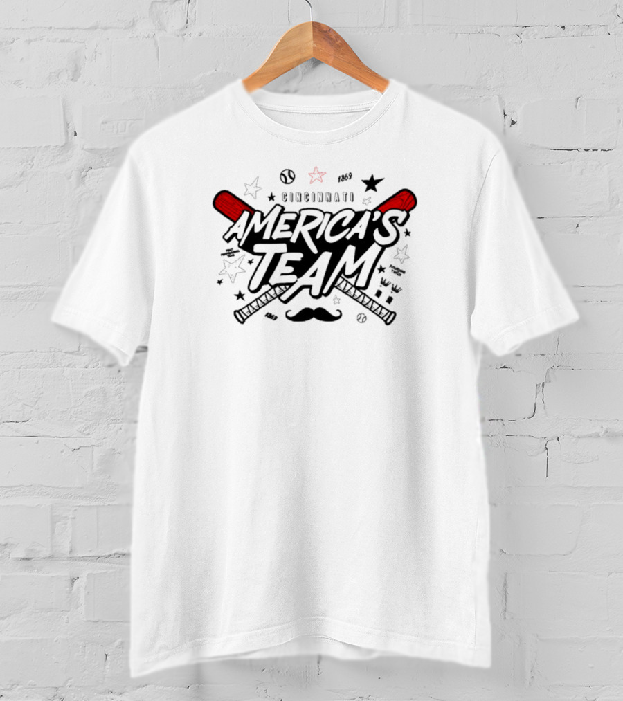 Cincinnati America's Team 1869 Baseball Motif With Red Bats T-Shirt