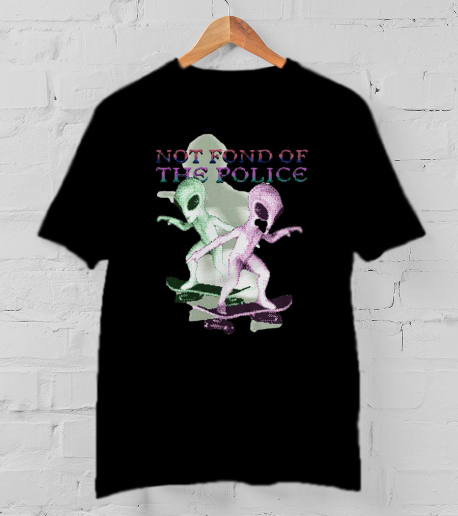 Not Fond Of The Police Alien Skateboarding Duo T-Shirt