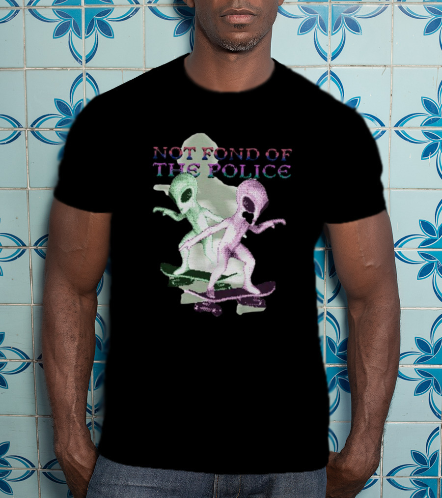 Not Fond Of The Police Alien Skateboarding Duo T-Shirt