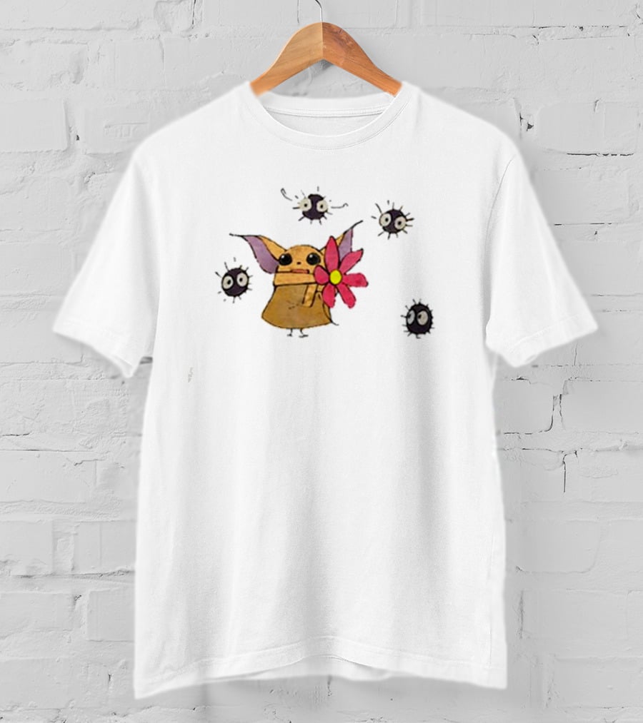 Star Wars Baby Yoda With Flower And Ghibli Soot Sprites T-Shirt