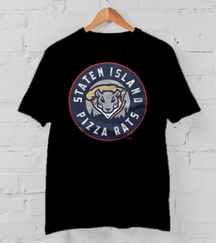 Staten Island Pizza Rats Circular Emblem With Rat And City Skyline T-Shirt