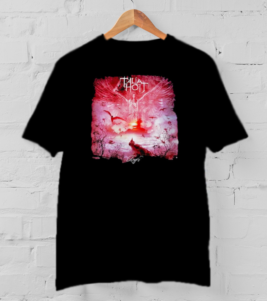 Talia Hoit Angel Red Winged Figure With Birds And Sunset T-Shirt