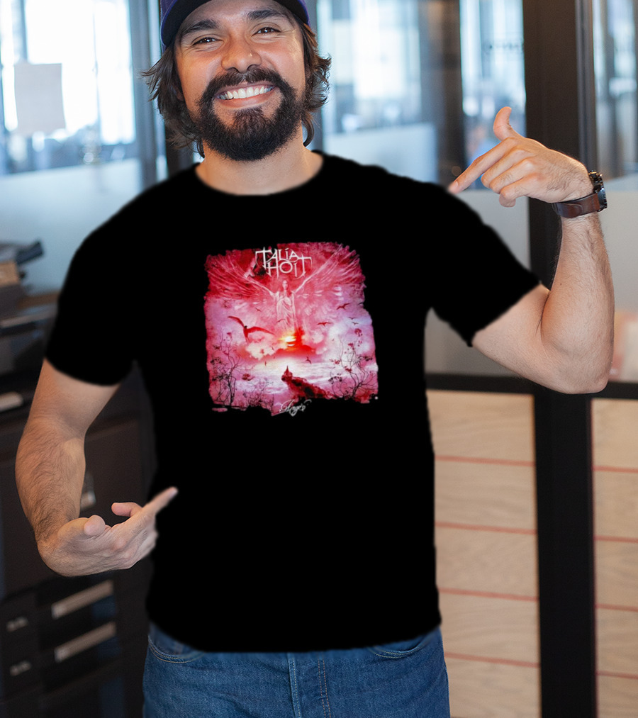 Talia Hoit Angel Red Winged Figure With Birds And Sunset T-Shirt