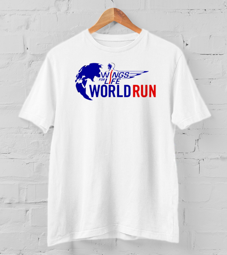 Wings For Life World Run Blue And Red Globe And Wings T-Shirt