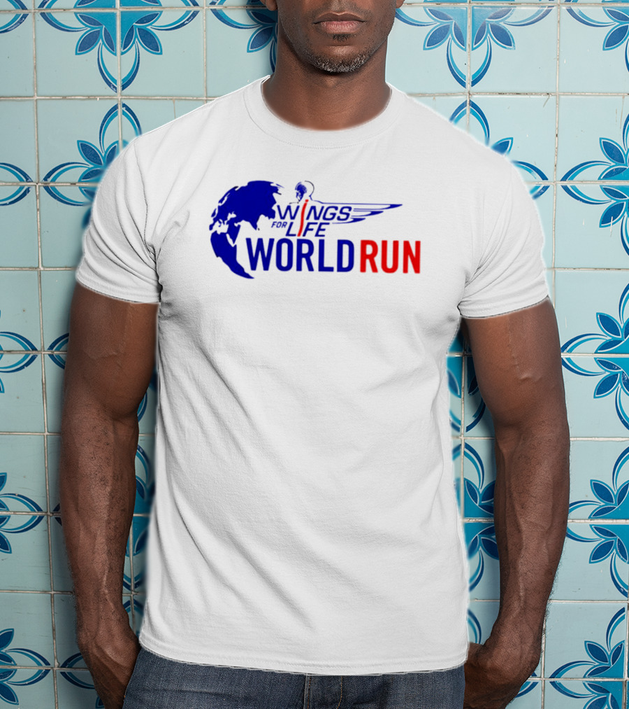 Wings For Life World Run Blue And Red Globe And Wings T-Shirt
