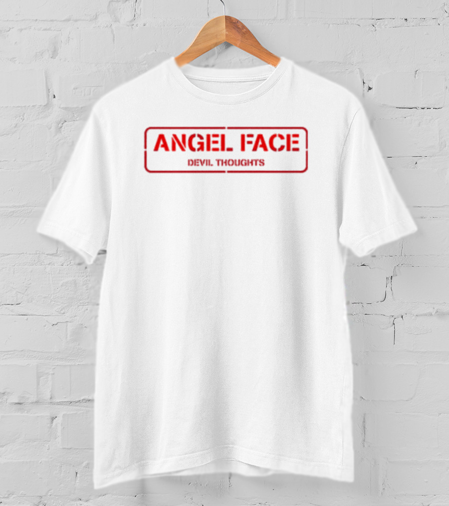 Angel Face Devil Thoughts Red Typography T-Shirt