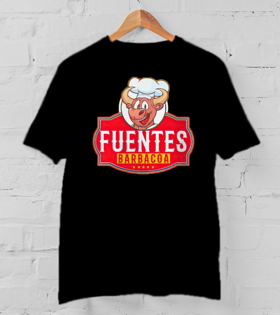 Fuentes Barbacoa Chef Cow Logo On Red Badge T-Shirt