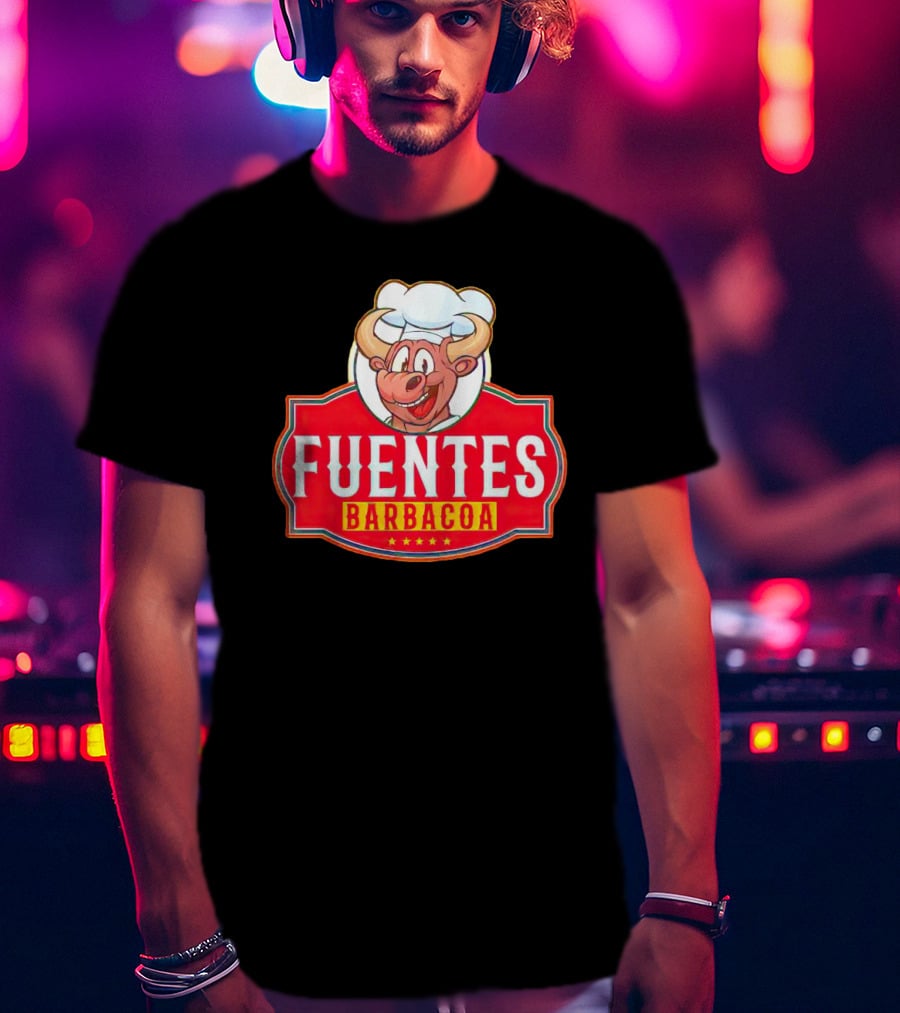 Fuentes Barbacoa Chef Cow Logo On Red Badge T-Shirt