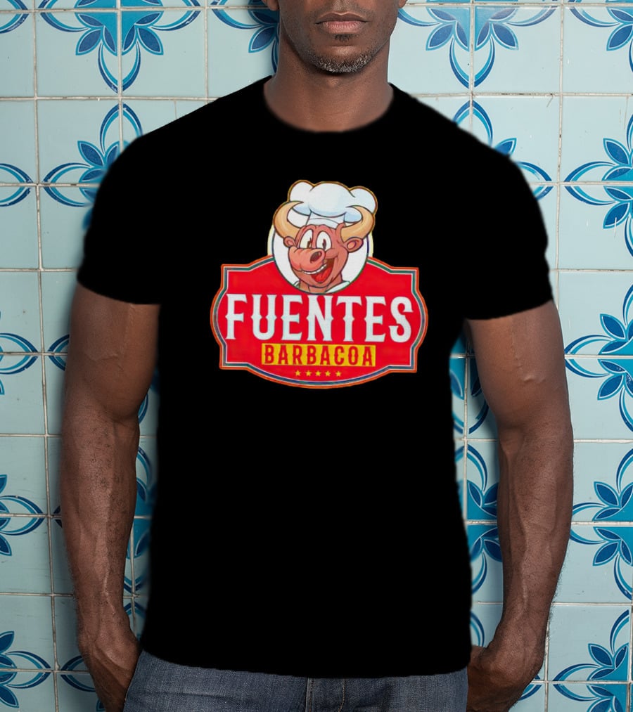 Fuentes Barbacoa Chef Cow Logo On Red Badge T-Shirt
