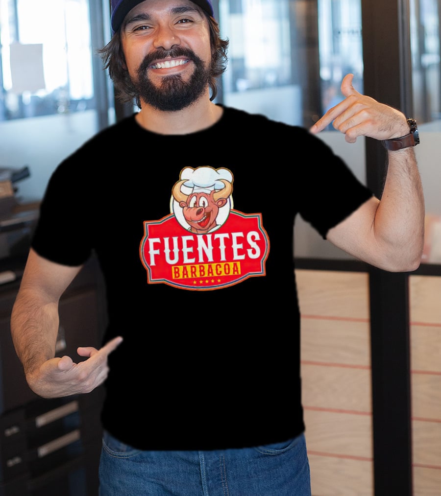 Fuentes Barbacoa Chef Cow Logo On Red Badge T-Shirt
