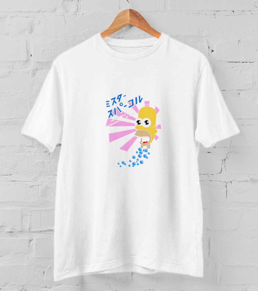 Mr. Sparkle Simpsons Japanese Typography Homer Head Pink Beams Blue Bubbles T-Shirt