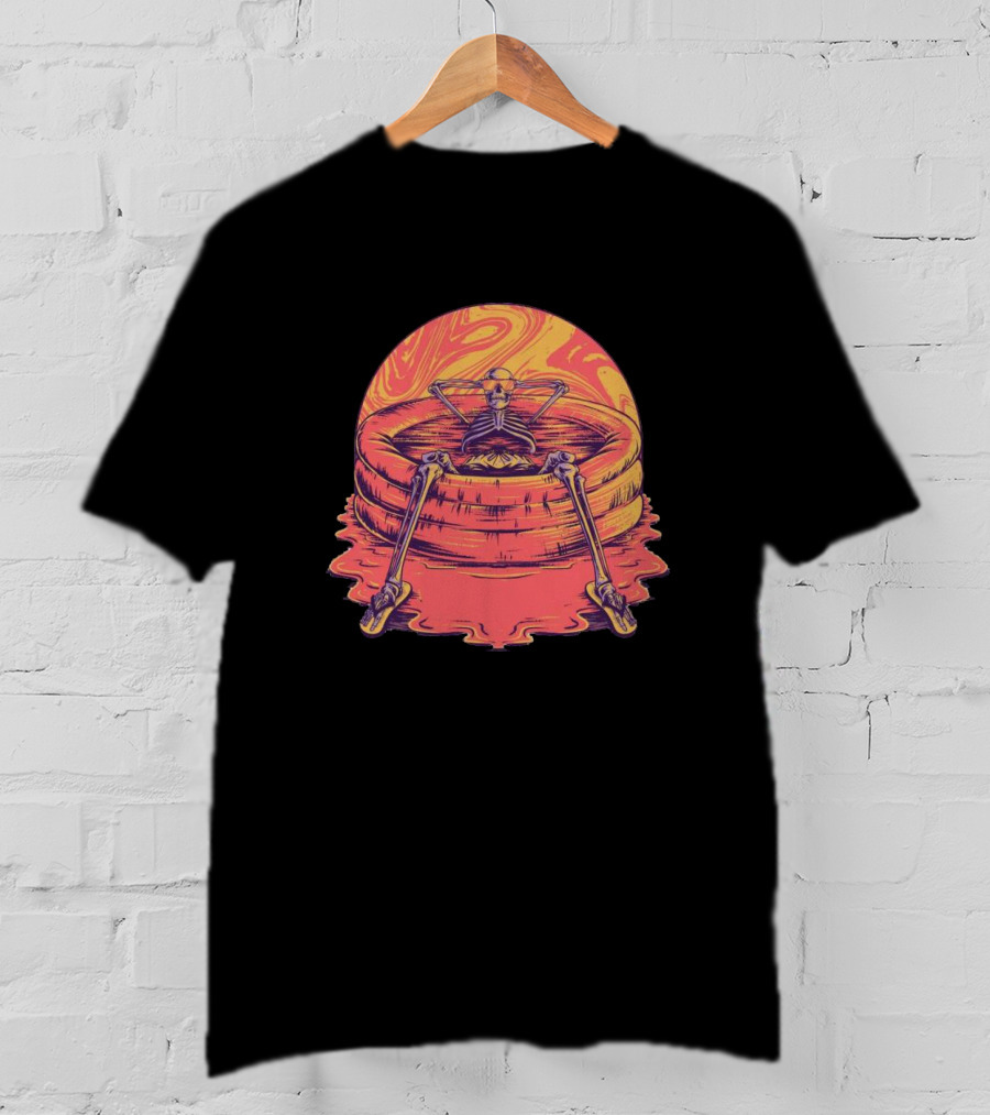 Skeleton Relaxing In Vibrant Psychedelic Kiddie Pool T-Shirt