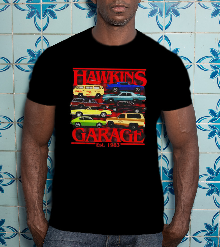 Hawkins Garage Stranger Things Vintage Cars Pizza Van Est. 1983 T-Shirt