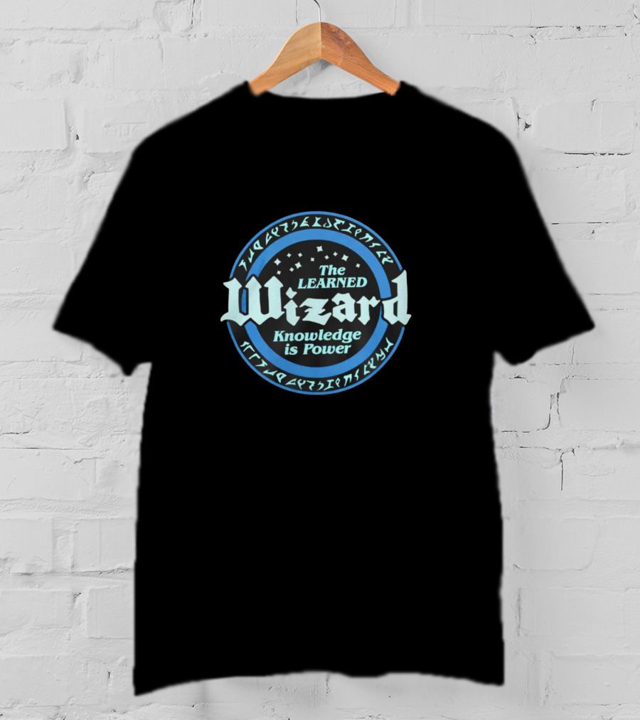 The Learned Wizard Knowledge Is Power Magic Runes Circle T-Shirt