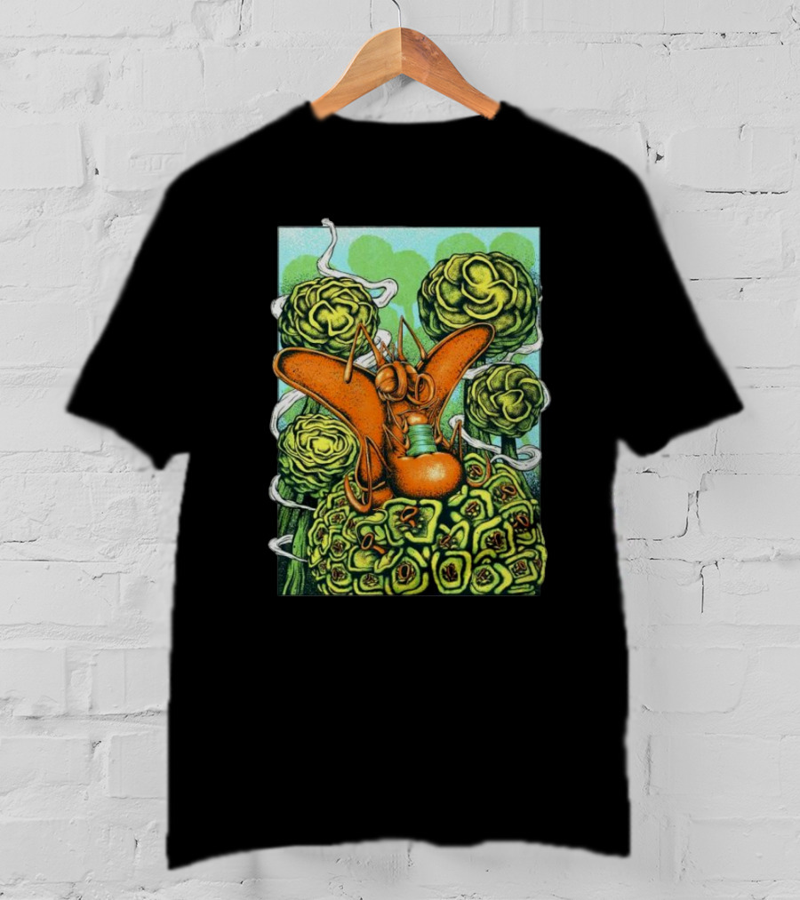 Chill Fly On Vibrant Green Floral Background T-Shirt