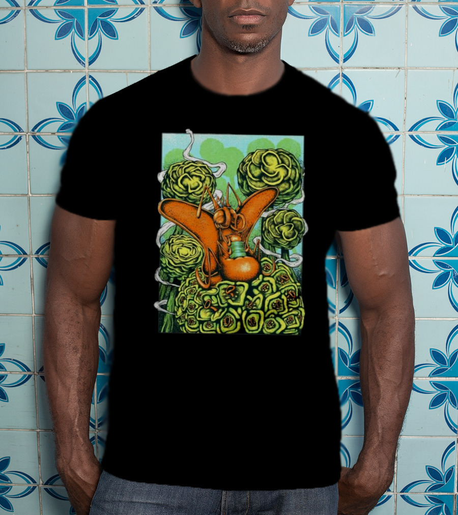Chill Fly On Vibrant Green Floral Background T-Shirt