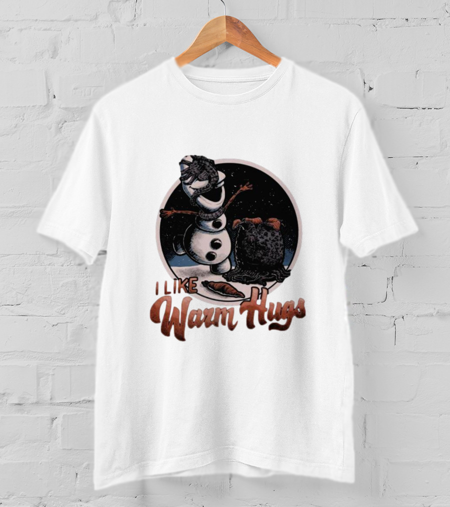I Like Warm Hugs Alien Snowman Hugging Alien Creature T-Shirt