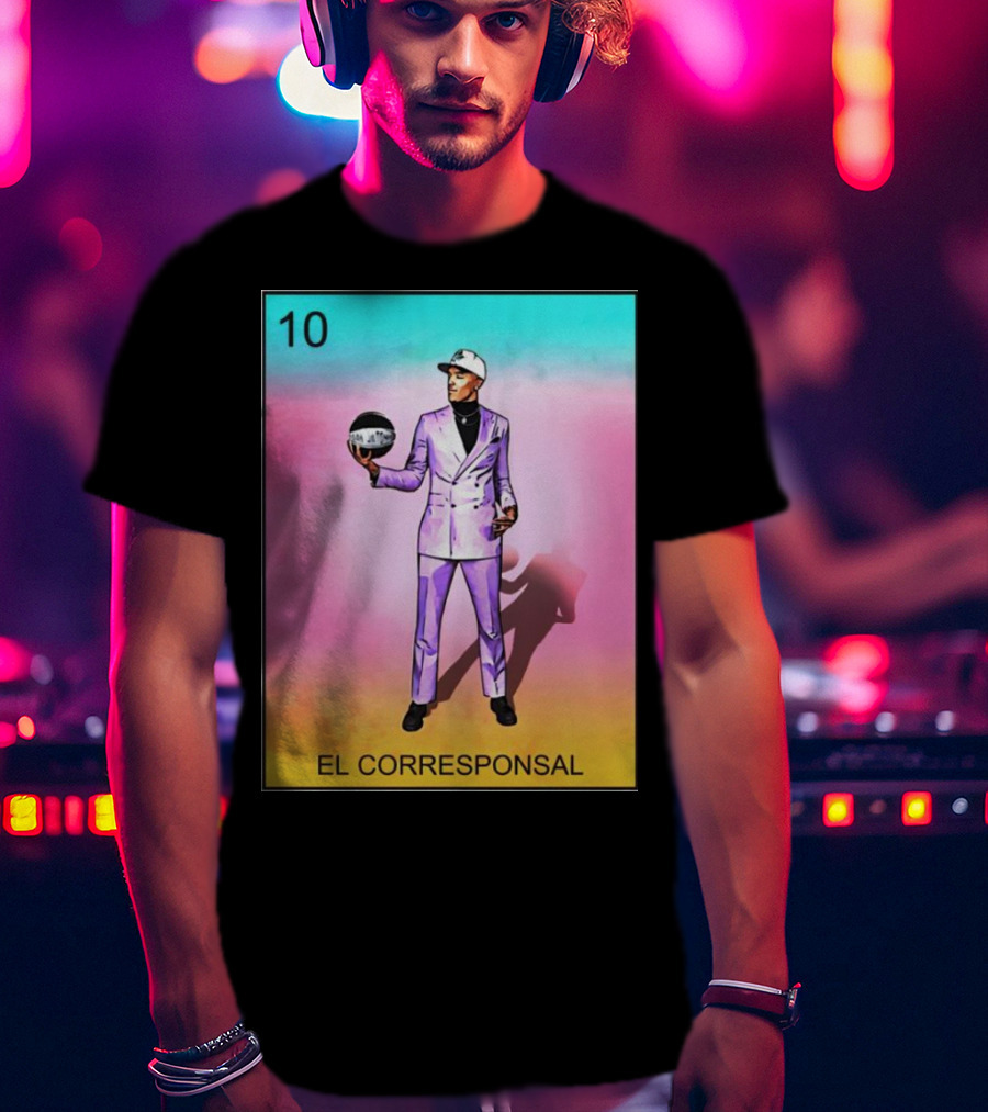 10 El Corresponsal Lotería Card Style In Lavender Suit Holding Basketball T-Shirt