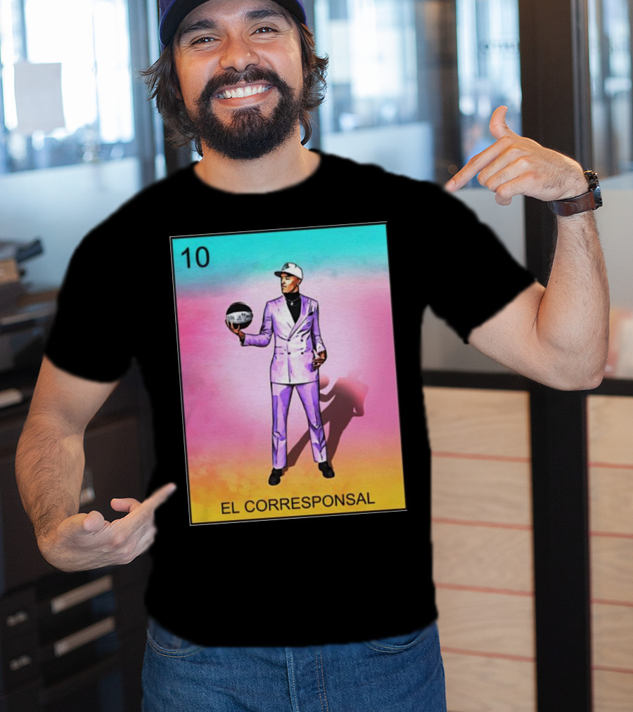 10 El Corresponsal Lotería Card Style In Lavender Suit Holding Basketball T-Shirt