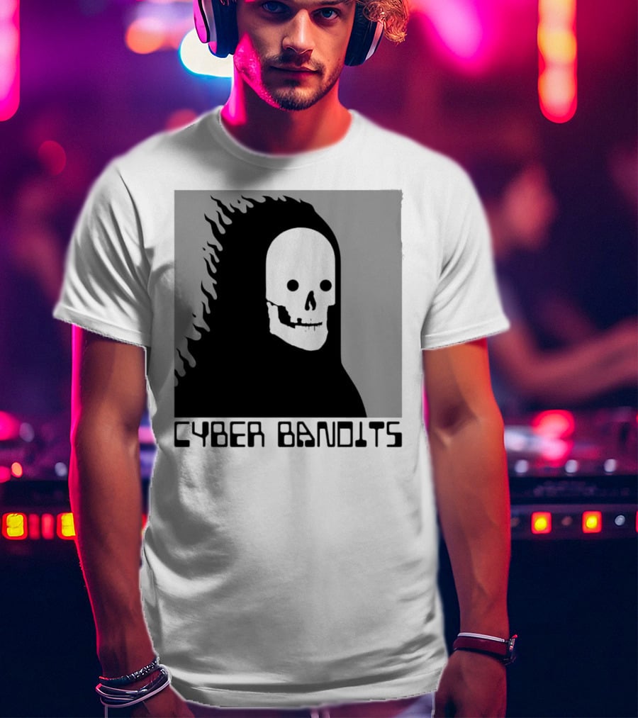 Flaming Reaper Cyber Bandits Skull T-Shirt