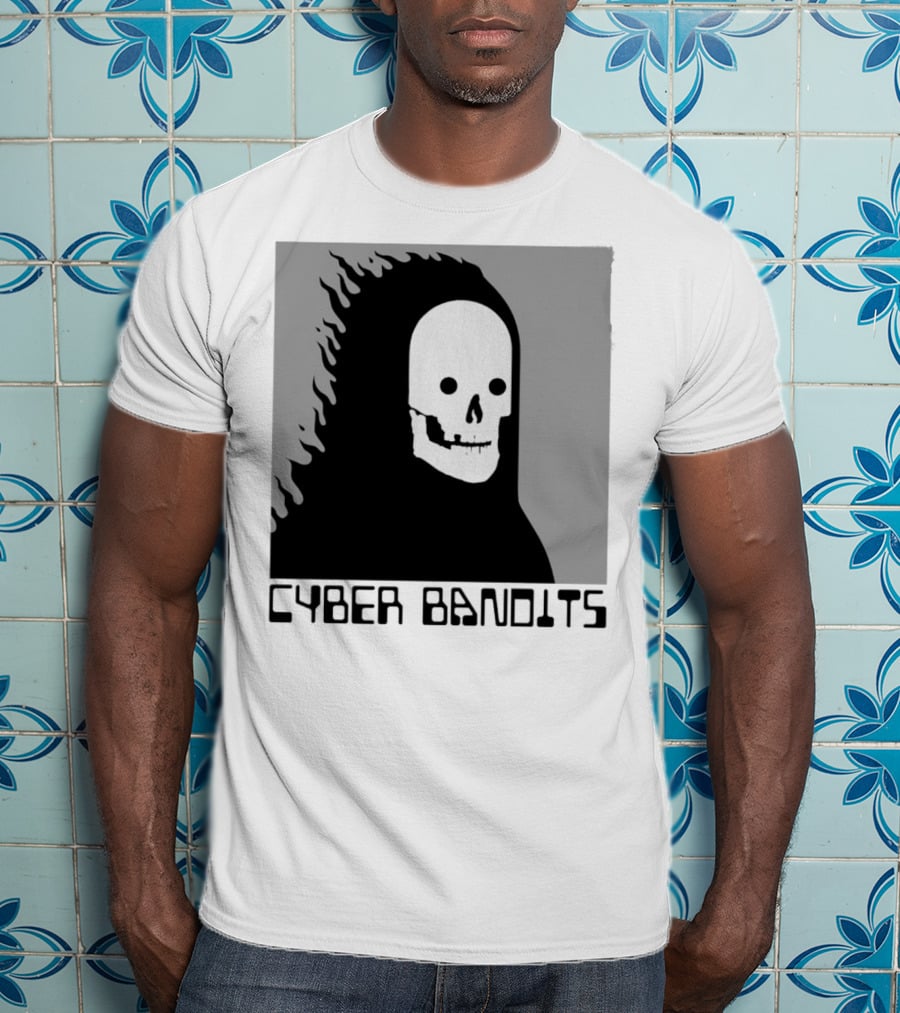 Flaming Reaper Cyber Bandits Skull T-Shirt