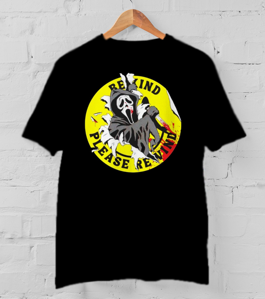 Rewind Please Rewind Ghost Face Iconic T-Shirt
