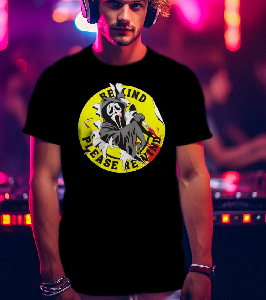 Rewind Please Rewind Ghost Face Iconic T-Shirt