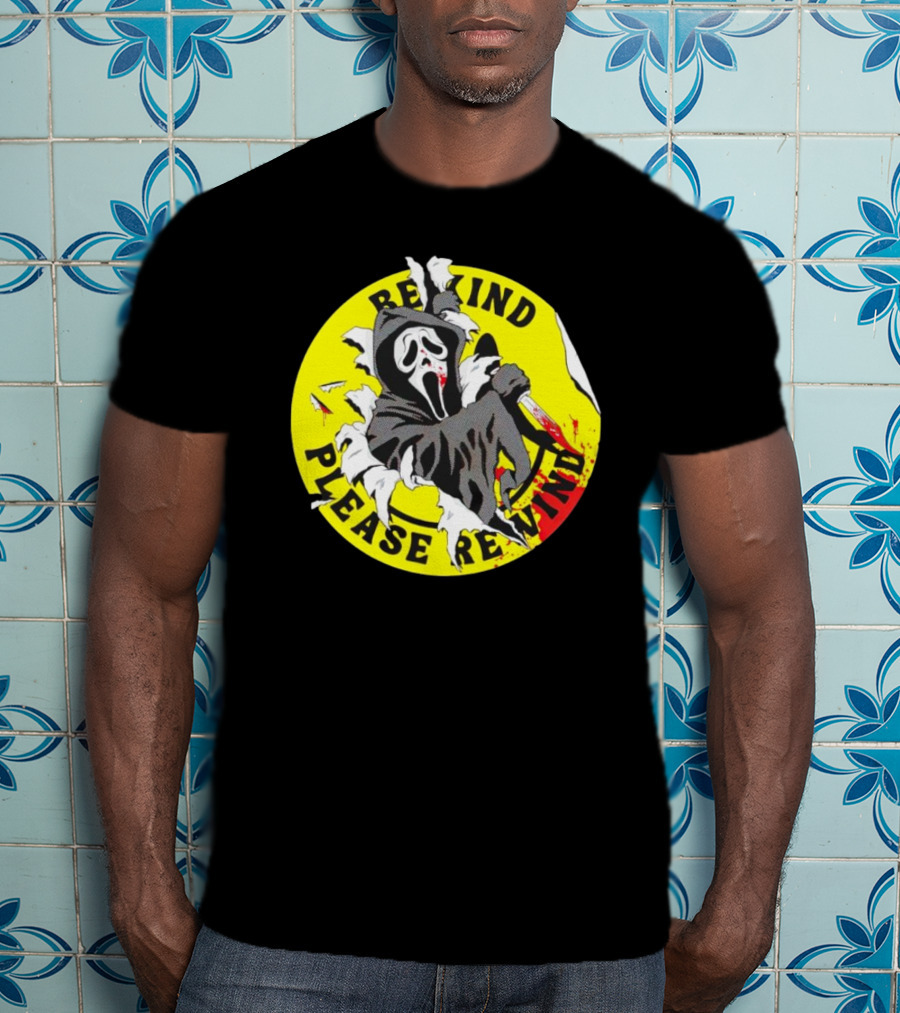 Rewind Please Rewind Ghost Face Iconic T-Shirt