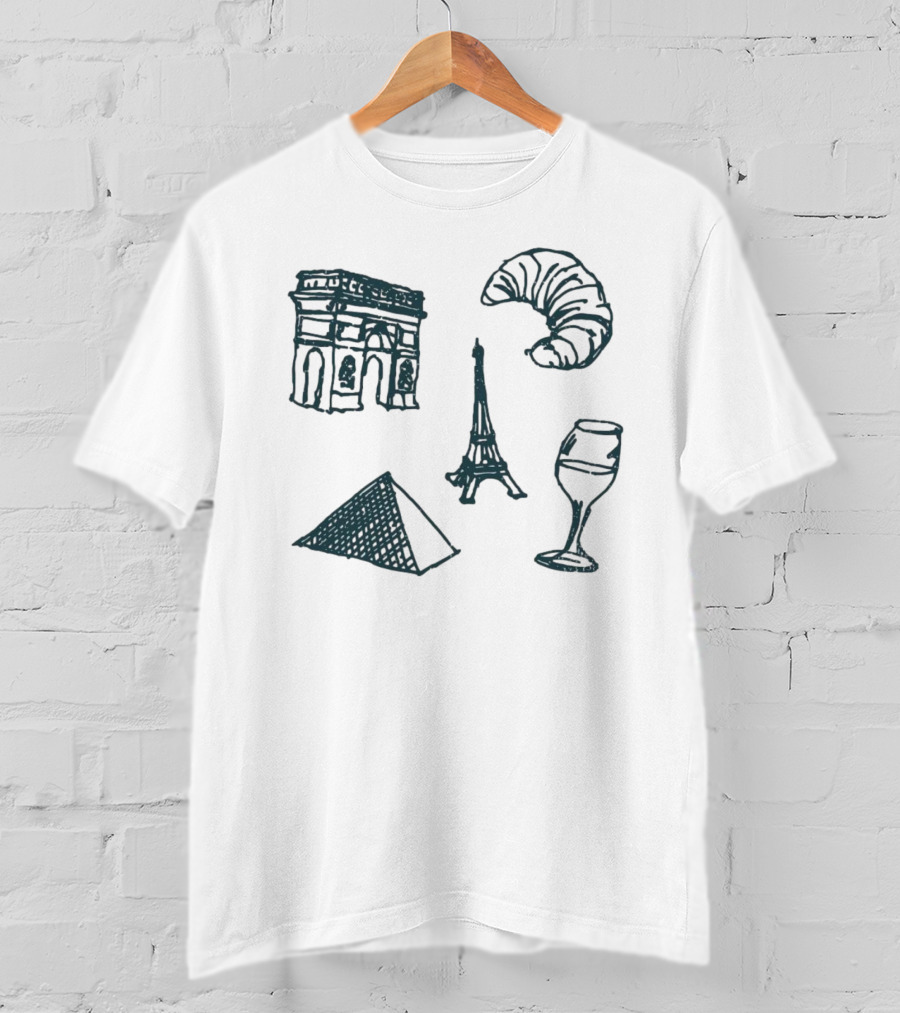 Arc De Triomphe Eiffel Tower Croissant Wine Pyramid Symbols Not In Paris 5 T-Shirt