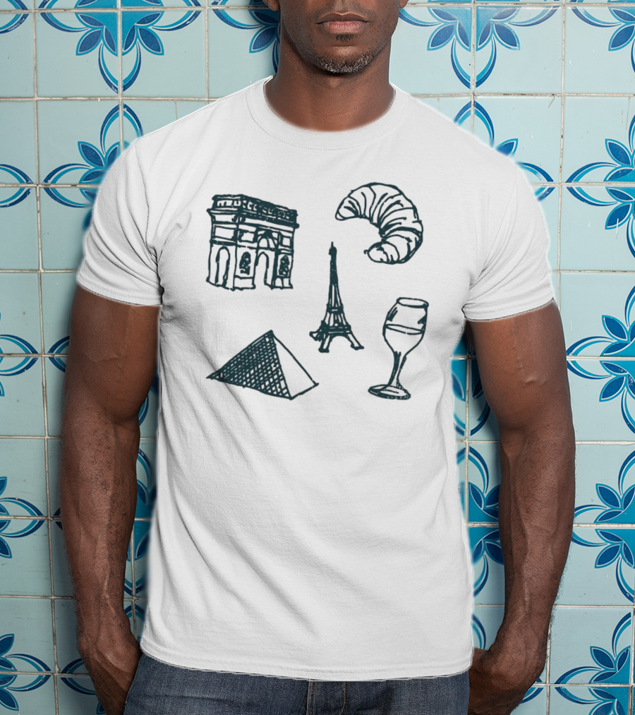Arc De Triomphe Eiffel Tower Croissant Wine Pyramid Symbols Not In Paris 5 T-Shirt