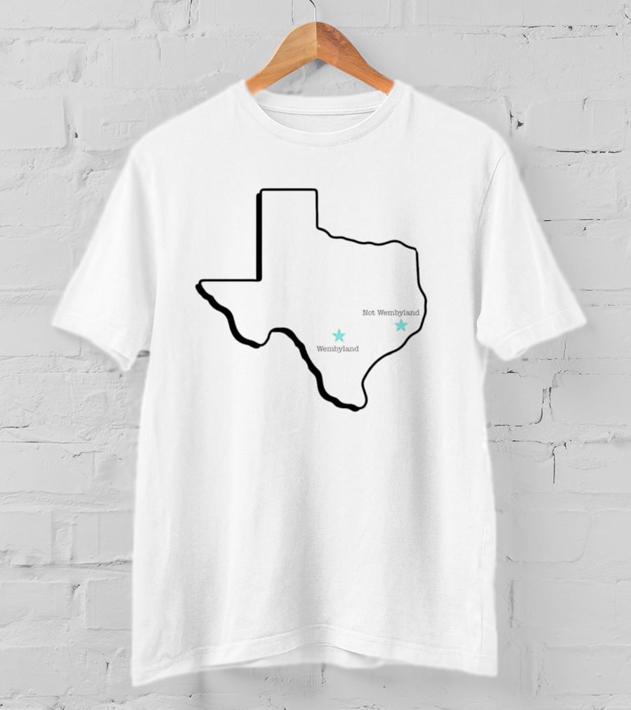 Texas State Map With Wembyland And Not Wembyland Stars T-Shirt