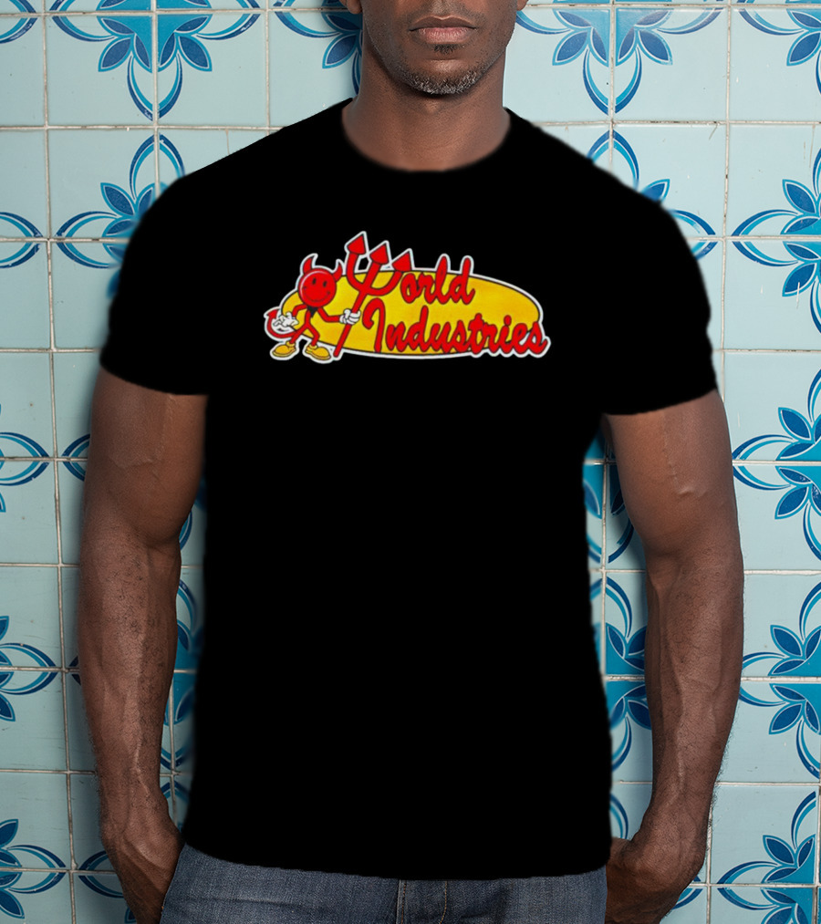 World Industries Logo With Smiling Devil Character T-Shirt
