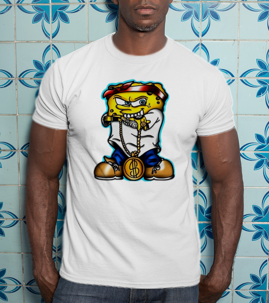 Gangster Spongebob Dollar Bling Animated Character T-Shirt