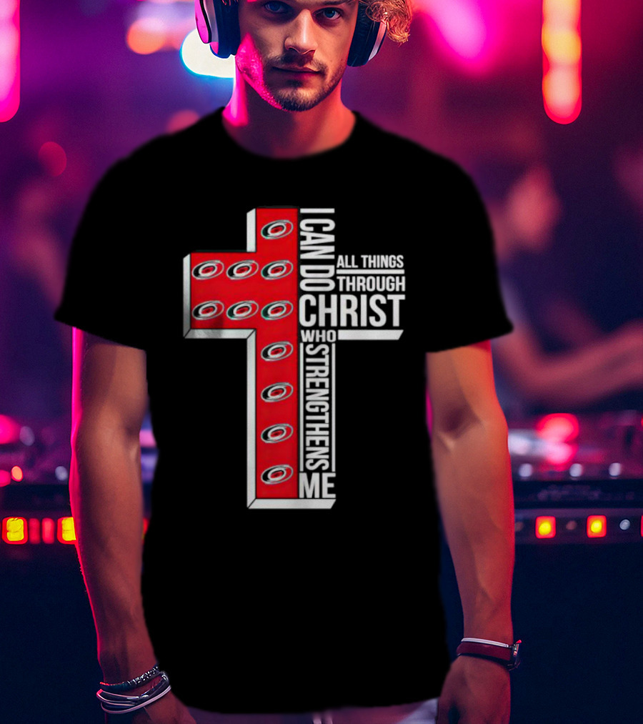 Carolina Hurricanes I Can Do All Things Through Christ Who Strengthens Me Cross T-Shirt